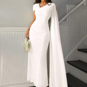 Firerie Robe midi femme élégante à col asymétrique jaune