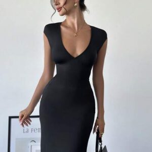 Firerie Nouvelle robe maxi moulante élégante et sexy à col V profond pour femmes, avec manches bouffantes et design de taille nouée. Convient pour les festivals et la Saint-Valentin