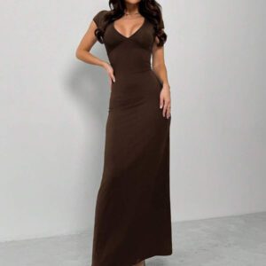 Firerie Nouvelle robe maxi moulante élégante et sexy à col V profond pour femmes, avec manches bouffantes et design de taille nouée. Convient pour les festivals et la Saint-Valentin