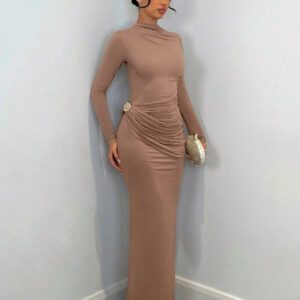 SHEIN BAE Robe élégante à manches longues pour femmes avec décoration en métal, tenue quotidienne décontractée / pour un rendez-vous / pour la sortie / pour une soirée en boîte de nuit / pour un rassemblement