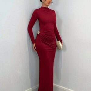 SHEIN BAE Robe élégante à manches longues pour femmes avec décoration en métal, tenue quotidienne décontractée / pour un rendez-vous / pour la sortie / pour une soirée en boîte de nuit / pour un rassemblement