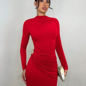 SHEIN BAE Robe élégante à manches longues pour femmes avec décoration en métal, tenue quotidienne décontractée / pour un rendez-vous / pour la sortie / pour une soirée en boîte de nuit / pour un rassemblement