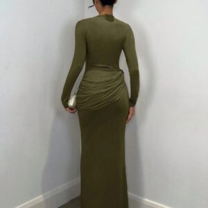SHEIN BAE Robe élégante à manches longues pour femmes avec décoration en métal, tenue quotidienne décontractée / pour un rendez-vous / pour la sortie / pour une soirée en boîte de nuit / pour un rassemblement