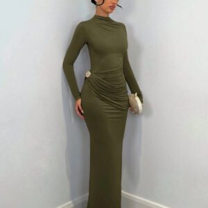 SHEIN BAE Robe élégante à manches longues pour femmes avec décoration en métal, tenue quotidienne décontractée / pour un rendez-vous / pour la sortie / pour une soirée en boîte de nuit / pour un rassemblement