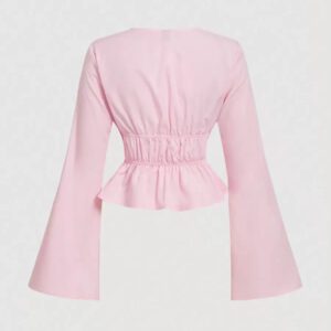SHEIN MOD Blouse évasée à manches évasées et nœud devant pour femmes en jaune, costumes ajourés pour femmes, costume de diable, vintage, Top de pirate, hippie, hauts de sortie