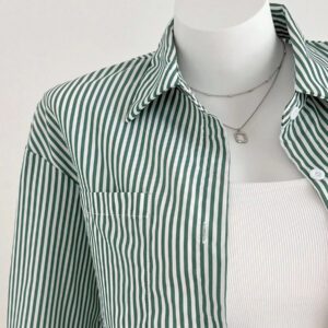 Flirla Chemise rayée à manches longues et à épaules tombantes pour femme, hauts à manches longues