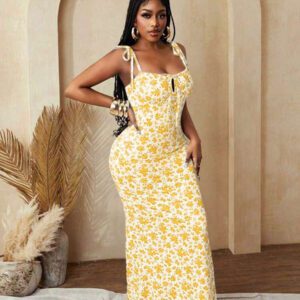BamGleam Robe d'été élégante, de fête, de vacances, à imprimé floral, moulante et sexy pour femmes