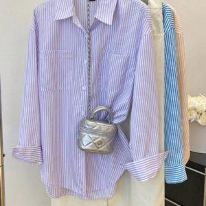 Flirla Chemise rayée à manches longues et à épaules tombantes pour femme, hauts à manches longues