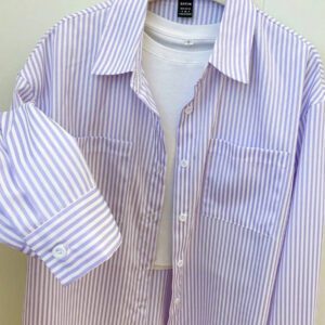 Flirla Chemise rayée à manches longues et à épaules tombantes pour femme, hauts à manches longues