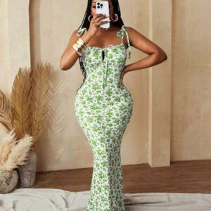 BamGleam Robe d'été élégante, de fête, de vacances, à imprimé floral, moulante et sexy pour femmes