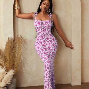 BamGleam Robe d'été élégante, de fête, de vacances, à imprimé floral, moulante et sexy pour femmes