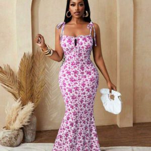 BamGleam Robe d'été élégante, de fête, de vacances, à imprimé floral, moulante et sexy pour femmes
