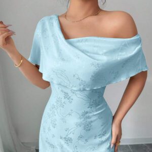 Chiquease Nouvelle robe longue de style chinois en jacquard avec épaule asymétrique et taille cintrée Top de gamme