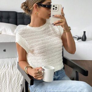 SHEIN Frenchy T-shirt casual d'été pour femme, col rond, manches courtes type chauve-souris, couleur unie