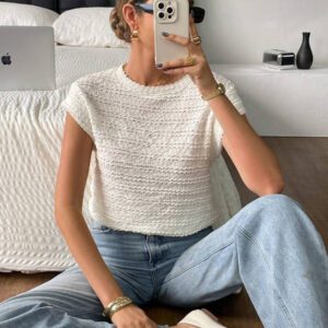 SHEIN Frenchy T-shirt casual d'été pour femme, col rond, manches courtes type chauve-souris, couleur unie
