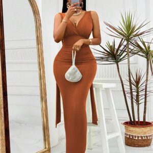 Robe longue d'été sexy pour femme avec dos nu, bretelles et fronces pour soirée