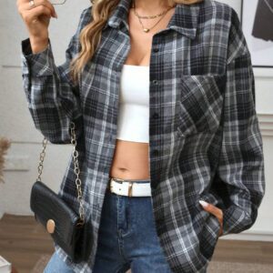 INAWLY Chemise décontractée à manches longues, à épaules tombantes, à imprimé à carreaux, coupe ample pour femmes, printemps été