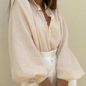 SHEIN VCAY Chemise décontractée ample à manches lanternes de unicolore pour femmes, printemps été