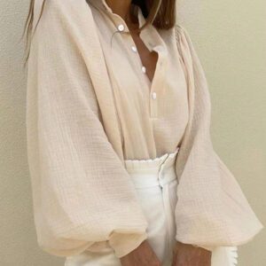 SHEIN VCAY Chemise décontractée ample à manches lanternes de unicolore pour femmes, printemps été
