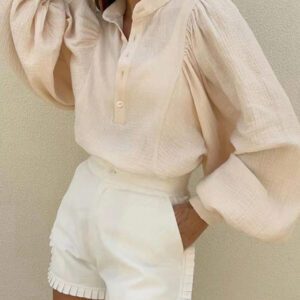 SHEIN VCAY Chemise décontractée ample à manches lanternes de unicolore pour femmes, printemps été