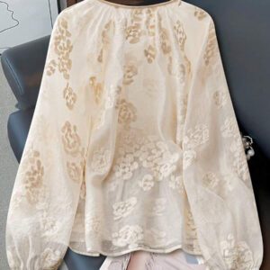 SHEIN Chemise décontractée à manches longues avec nœud à l'avant pour femmes, convient pour les vacances