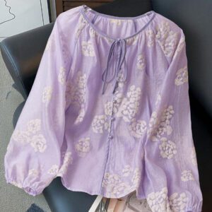 SHEIN Chemise décontractée à manches longues avec nœud à l'avant pour femmes, convient pour les vacances