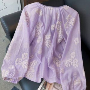 SHEIN Chemise décontractée à manches longues avec nœud à l'avant pour femmes, convient pour les vacances