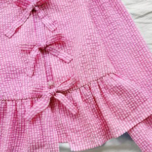 Soleia Blouse femme à manches bouffantes, col rond, avec nœud rayé et broderie, style printemps/été doux. Convient pour la plage, les sorties, le thé l'après-midi, les vacances, les festivals de musique, style bohème