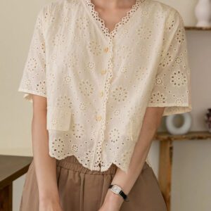 DAZY Blouse Avant Boutonnée À Broderie À Œillets