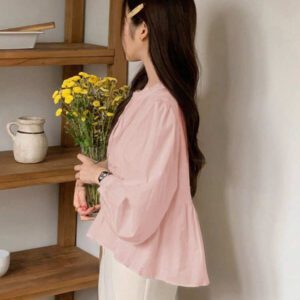 DAZY Chemisier blanc à manches longues avec dentelle contrastante, idéal pour le printemps