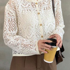DAZY Chemise ajourée boutonnée transparente pour femmes