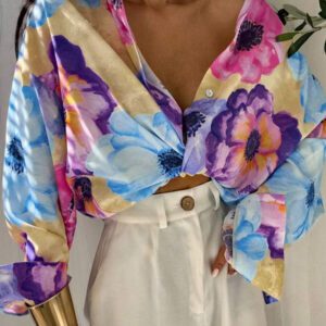 Nouveau style col rabattu, blouse ample, décontractée et , imprimé floral rétro, boutons, manches longues colorées pour femmes, printemps été automne hiver