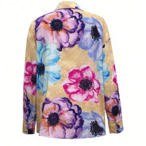 Nouveau style col rabattu, blouse ample, décontractée et , imprimé floral rétro, boutons, manches longues colorées pour femmes, printemps été automne hiver