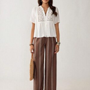 Florisole Blouse femme douce avec patchwork de dentelle, broderie et boutons de style vintage automnal