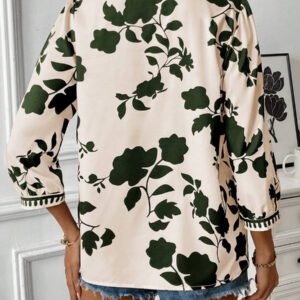 Calvaya Chemise décontractée mi-longue à col V avec imprimé floral pour femmes