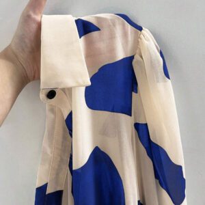 INAWLY Chemise décontractée à manches lanternes et simple boutonnage avec imprimé géométrique pour femmes