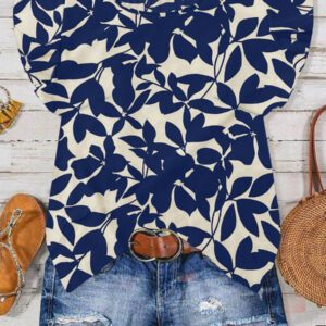 SHEIN Tall Chemise ample et ample à imprimé feuilles oranges décontractée pour vacances, manches ballons, pour femmes, printemps et été