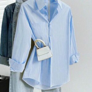 Chemise élégante de couleur unie avec poche avant boutonnée, idéale pour la remise des diplômes, la rentrée scolaire. Chemise à manches longues et décontractée pour le printemps et l'automne. Vêtements d'automne pour femmes
