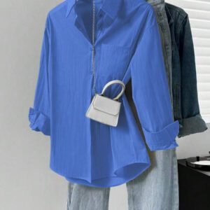 Chemise élégante de couleur unie avec poche avant boutonnée, idéale pour la remise des diplômes, la rentrée scolaire. Chemise à manches longues et décontractée pour le printemps et l'automne. Vêtements d'automne pour femmes