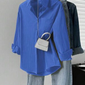 Chemise élégante de couleur unie avec poche avant boutonnée, idéale pour la remise des diplômes, la rentrée scolaire. Chemise à manches longues et décontractée pour le printemps et l'automne. Vêtements d'automne pour femmes