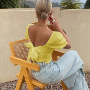 DAZY Nouveau chemisier d'été de vacances à la plage avec décoration nœud papillon pour femme, débardeur à encolure dégagée