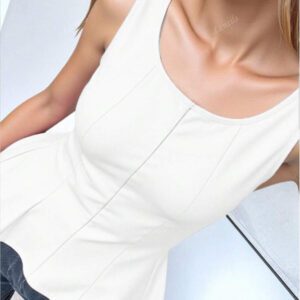 1 pièce Top tricoté avec ourlet volant de couleur unie, porter décontracté en été