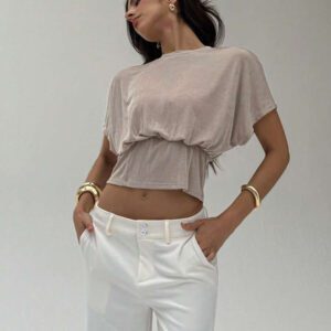 Aloruh Top de t-shirt tricoté avec fil métallique élégant pour le déplacement
