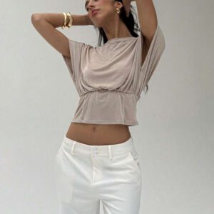 Aloruh Top de t-shirt tricoté avec fil métallique élégant pour le déplacement