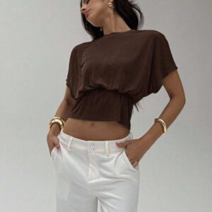 Aloruh Top de t-shirt tricoté avec fil métallique élégant pour le déplacement