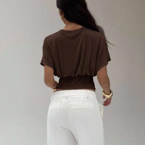 Aloruh Top de t-shirt tricoté avec fil métallique élégant pour le déplacement