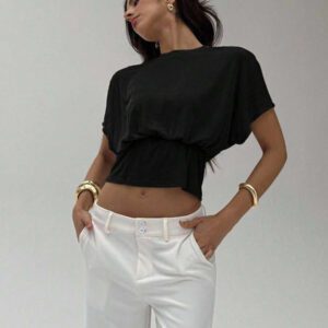 Aloruh Top de t-shirt tricoté avec fil métallique élégant pour le déplacement