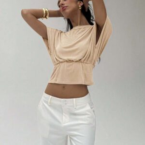 Aloruh Top de t-shirt tricoté avec fil métallique élégant pour le déplacement