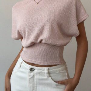 Aloruh T-shirt décontracté simple et à manches courtes de couleur unie pour femmes