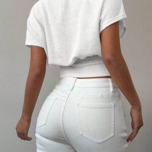 Aloruh T-shirt décontracté simple et à manches courtes de couleur unie pour femmes